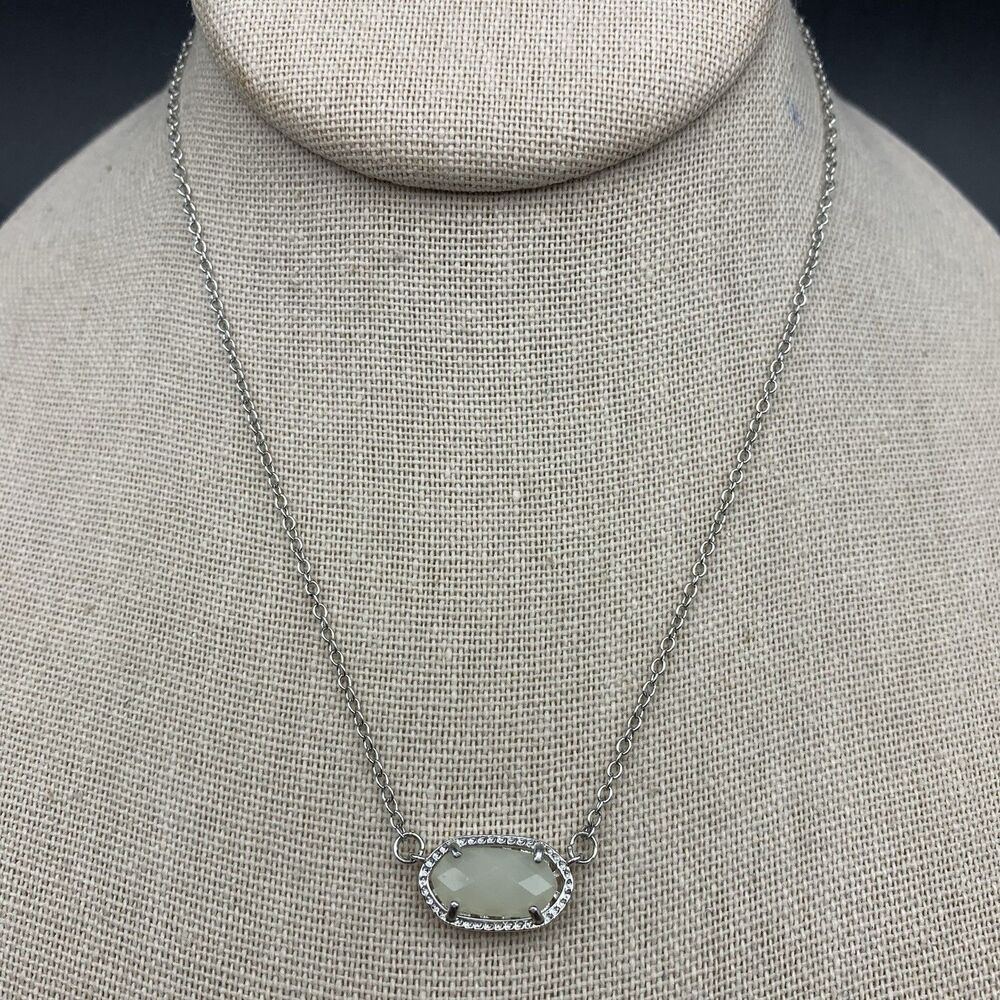 Kendra Scott Elisa Pendant Necklace Silver Tone Cream White Dainty